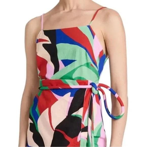 NWT Farm Rio Colorful Monstera Mini Dress Small Wrap Linen Boho Vacay Beach Gift - Picture 4 of 16